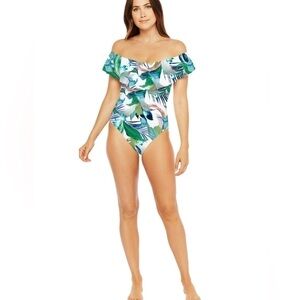 La Blanca Floral Off Shoulder One Piece Swimsuit 6